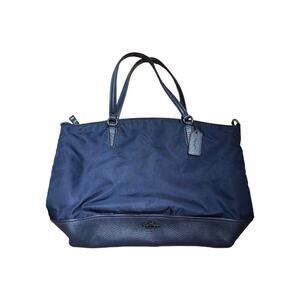 Coach Navy Nylon and Pebble Leather bottom tote/should bag. 16"L 12"H